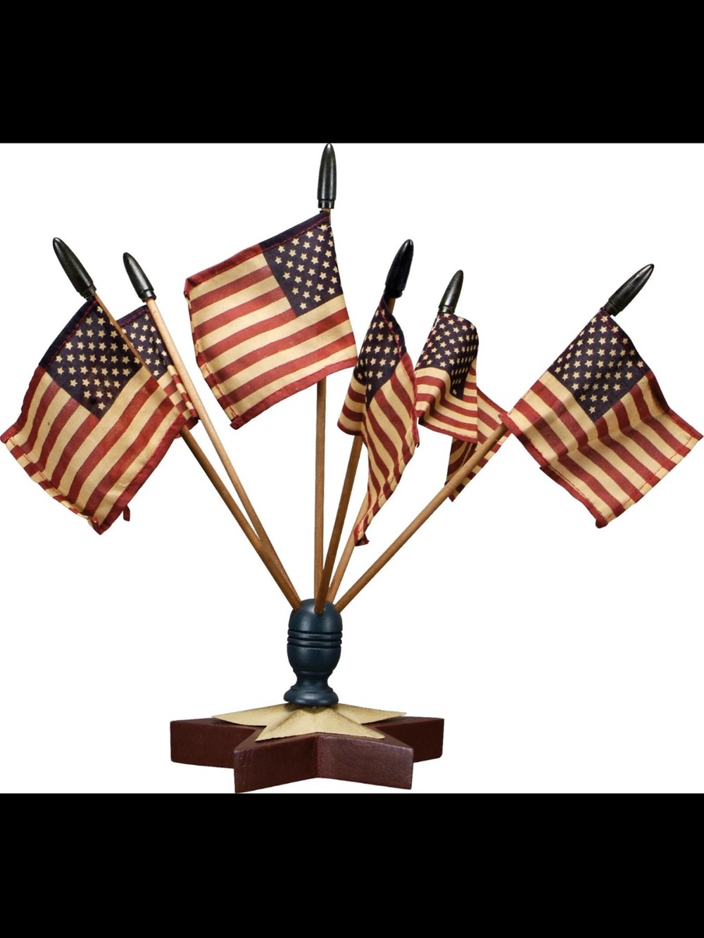 Primitive Americana Finial Patriotic Mini Flag Centerpiece wooden Star Base